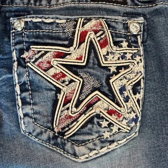Miss Me Blue Boot Cut Jeans with Star Design - Picture 7 of 15